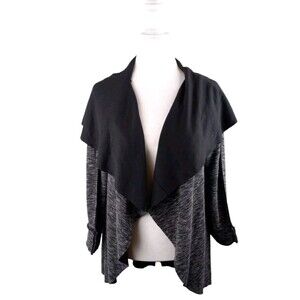 Kensie Womens Sweater Size Medium Open Front Drape Cardigan Heathered Gray Black
